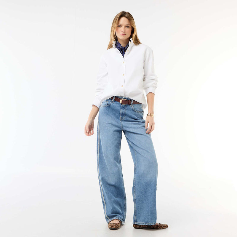 Blouse en denim avec col volanté