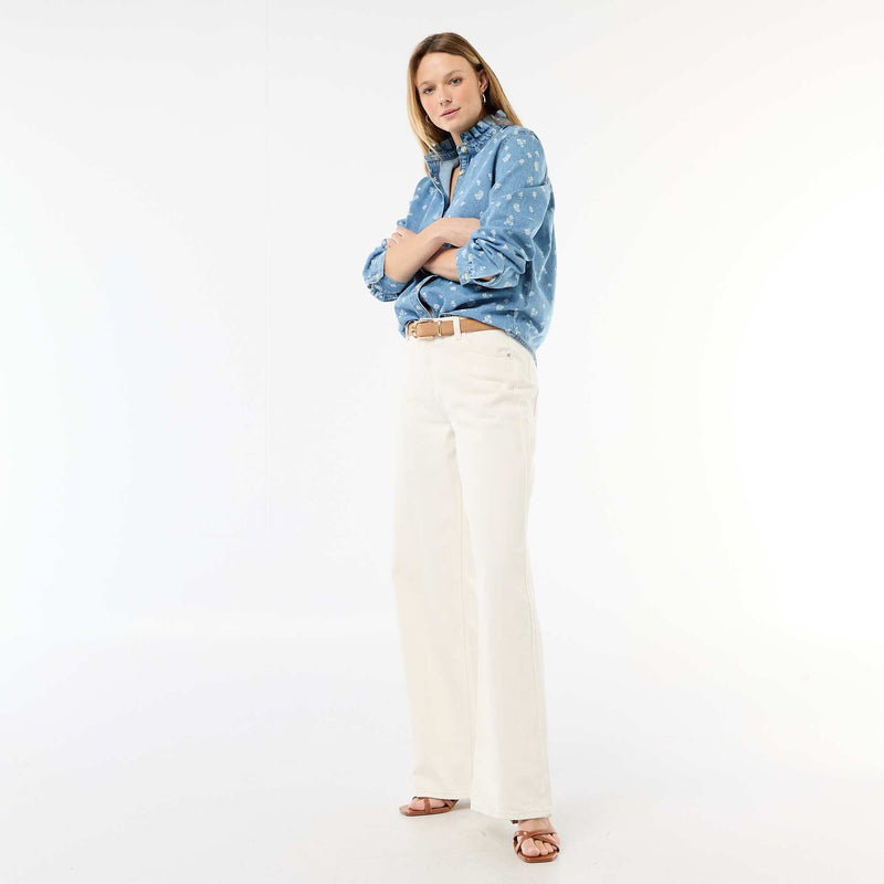 Blouse en denim avec col volanté