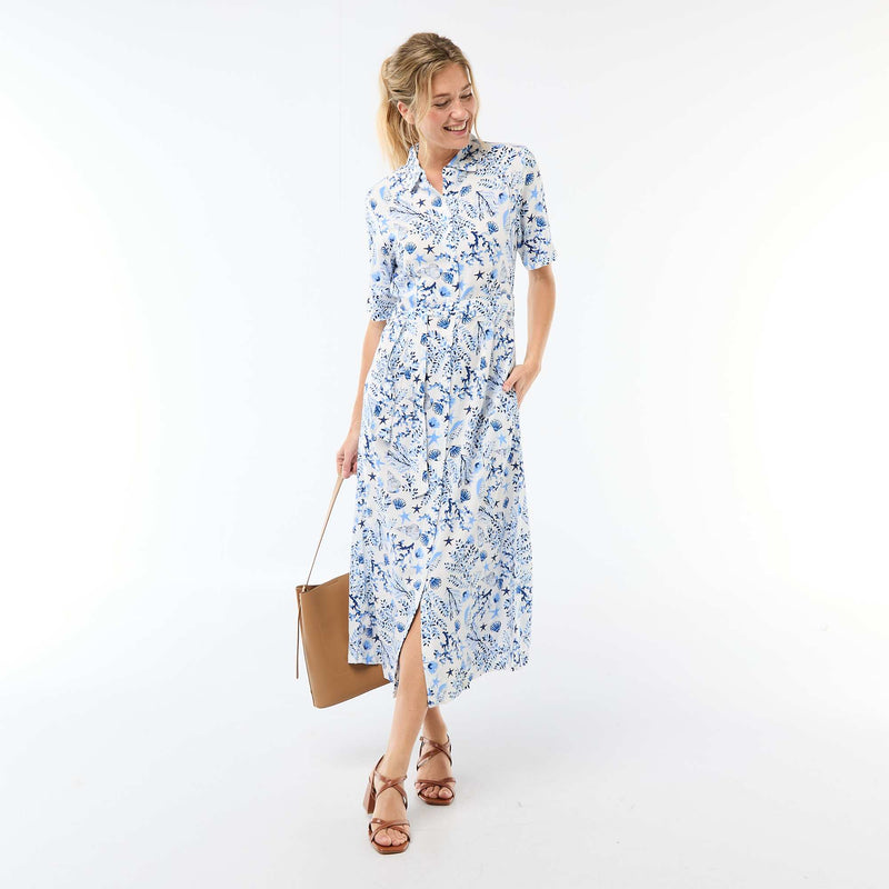 Robe longue forme chemise avec ceinture à nouer all-over