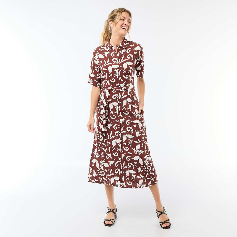 Robe longue forme chemise avec ceinture à nouer all-over