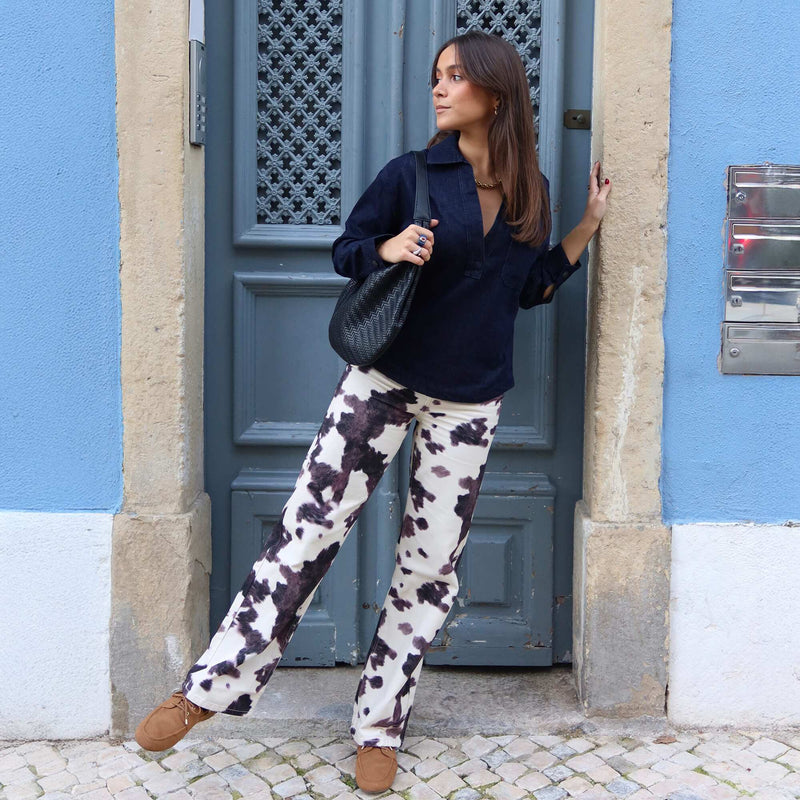 Pantalon large imprimé vache