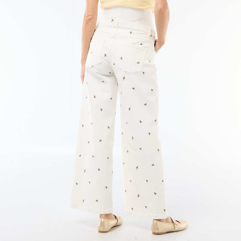 Pantalon grossesse avec ceinture stretch et motif brodé