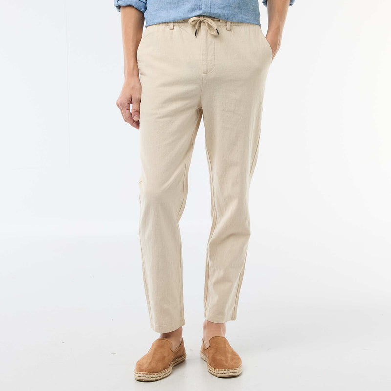Pantalon chino regular en lin mélangé
