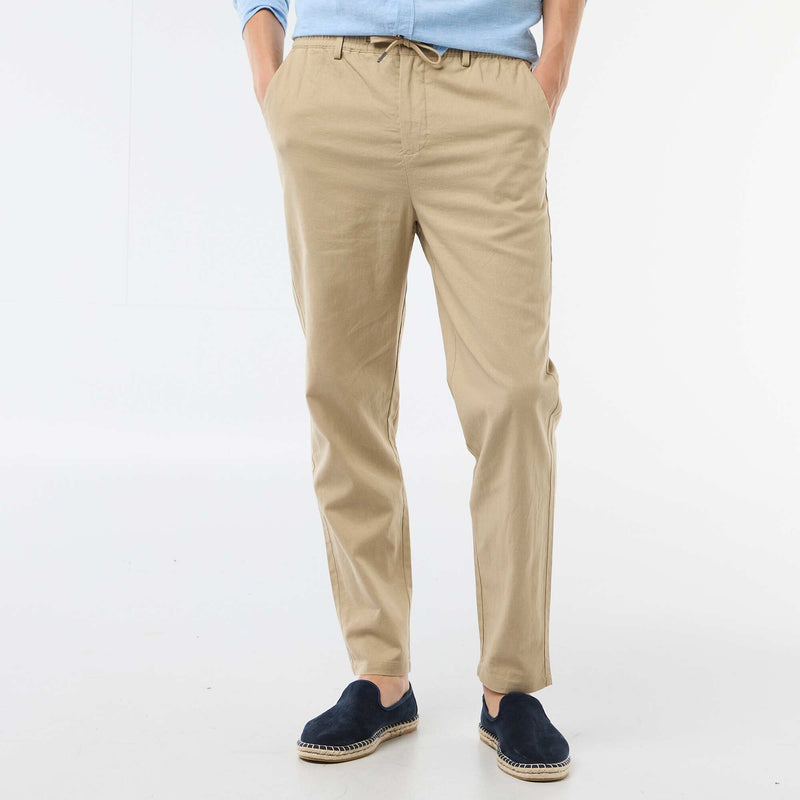 Pantalon chino regular en lin mélangé