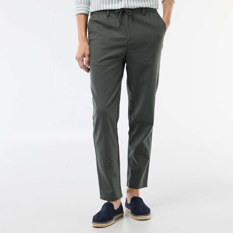 Pantalon chino regular en lin mélangé