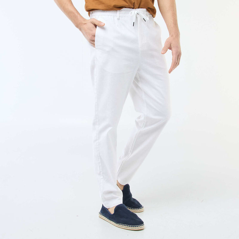 Pantalon chino regular en lin mélangé