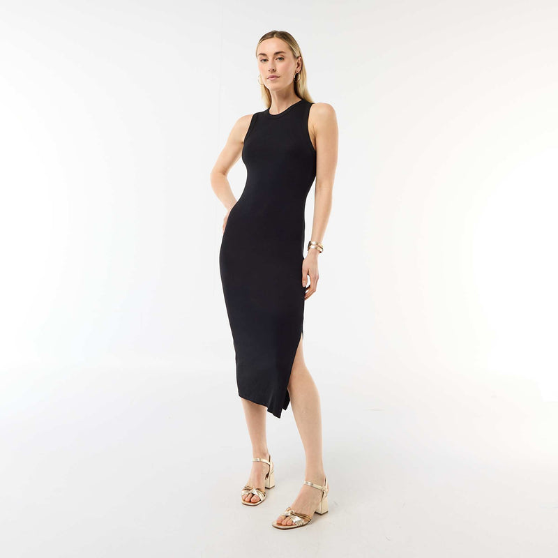 Robe midi côtelée sans manches