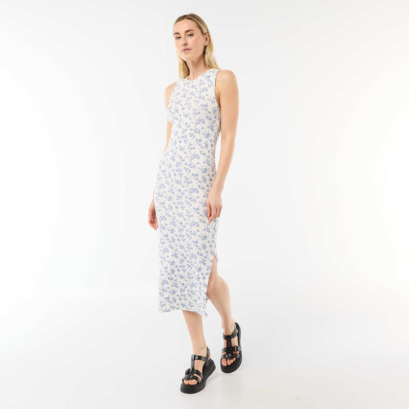 Robe midi côtelée sans manches