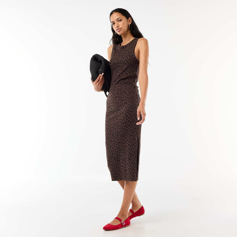 Robe midi côtelée sans manches