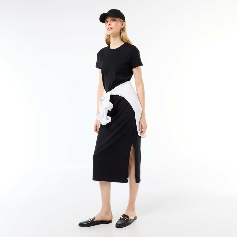 Robe longue en jersey manches courtes