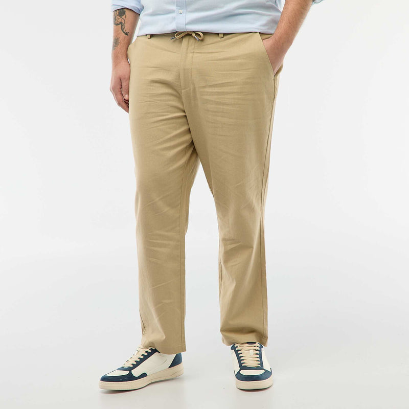 Pantalon droit en lin mélangé