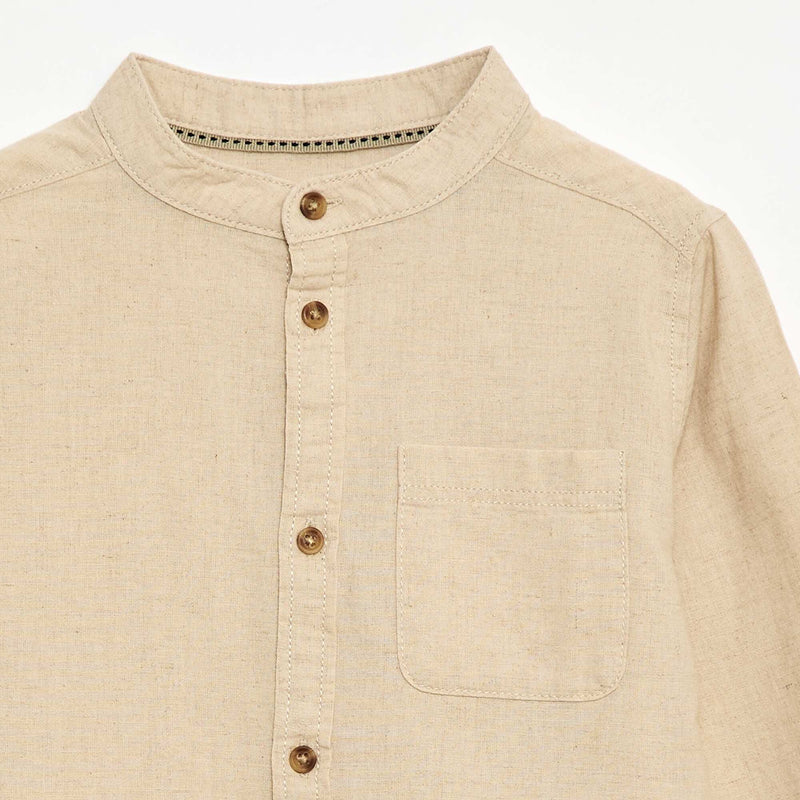 Chemise à manches longues en lin et coton
