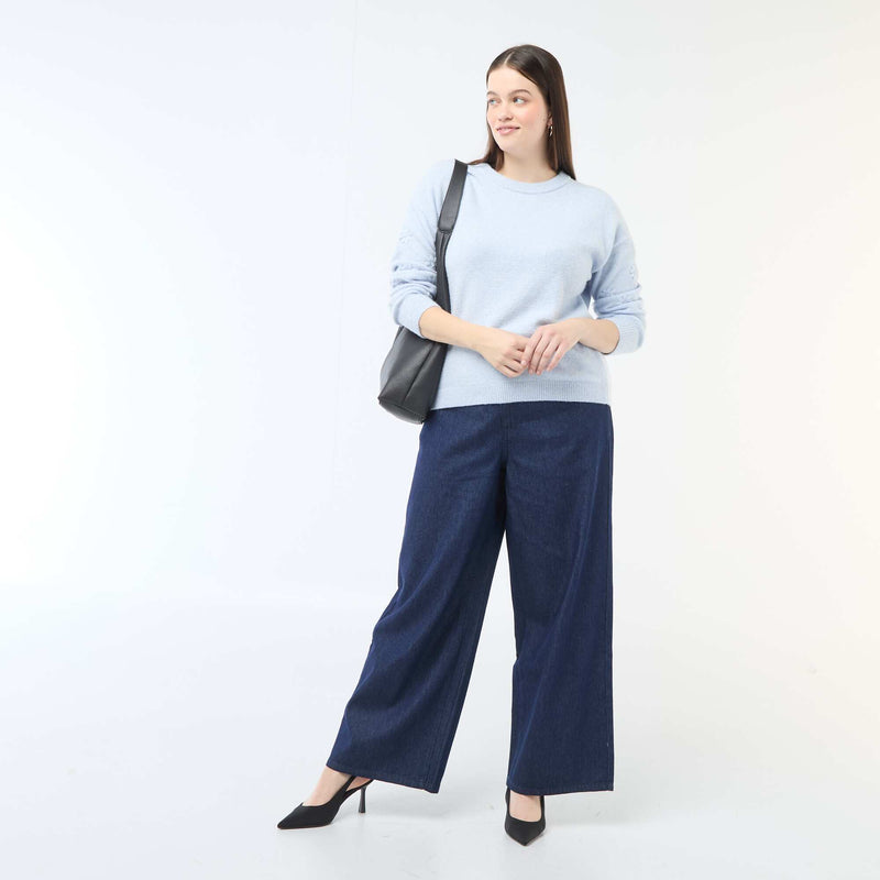 Pull en maille grosse jauge à manches longues avec broderies fleurs