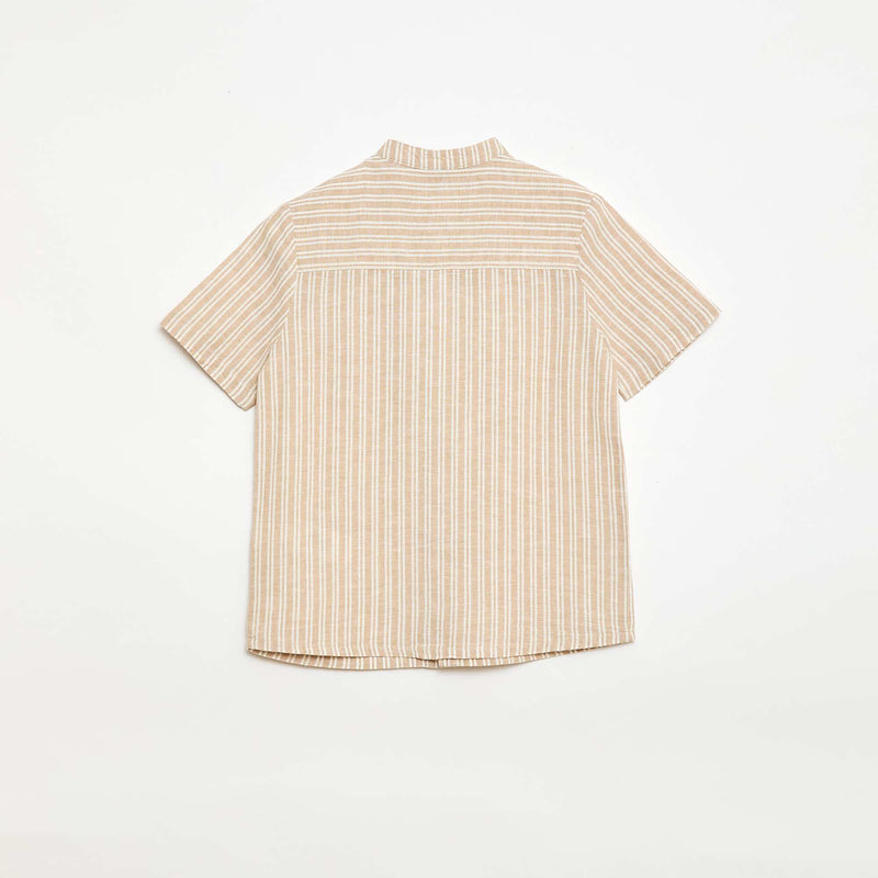 Chemise à col mao à manches courtes en coton et lin