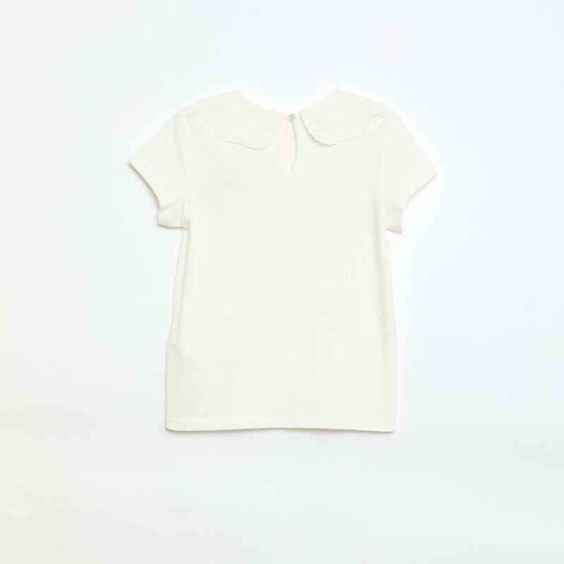 T-shirt en jersey avec col rond avec broderies anglaises
