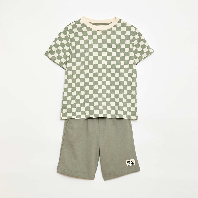 Ensemble t-shirt + short style damier - 2 pièces