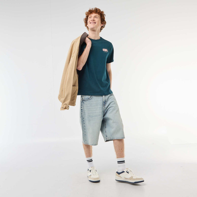 T-shirt col rond imprimé en coton