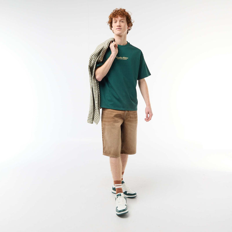 T-shirt col rond avec broderie contrastante