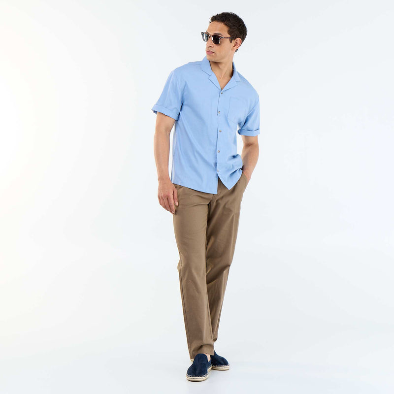 Chemise à manches courtes en lin mélangé avec poche poitrine