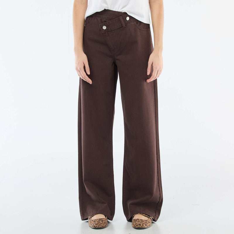 Pantalon twill ouverture asymétrique
