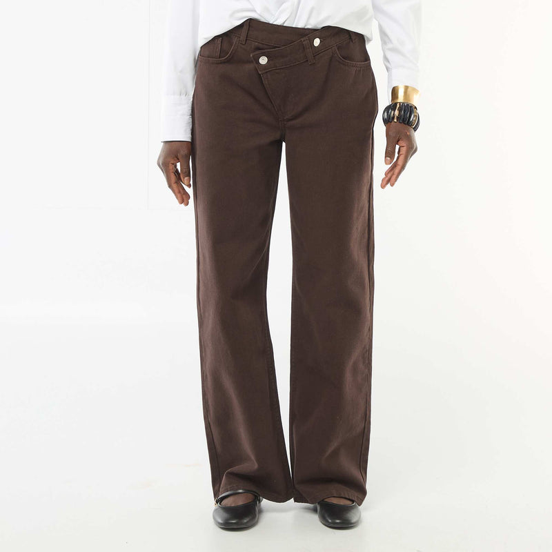 Pantalon twill ouverture asymétrique
