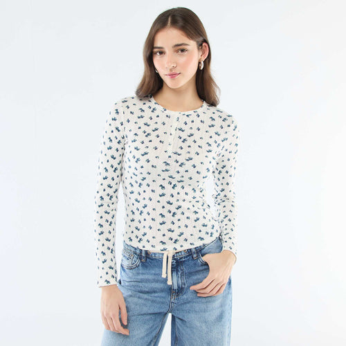 Tee-shirt maille pointelle fleuri