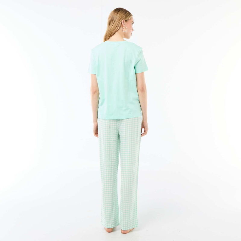 Ensemble pyjama long t-shirt + pantalon à carreaux -  2 pièces