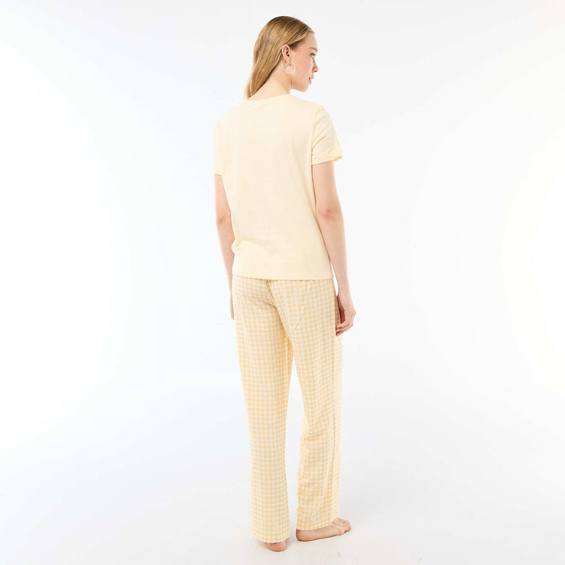 Ensemble pyjama long t-shirt + pantalon à carreaux -  2 pièces