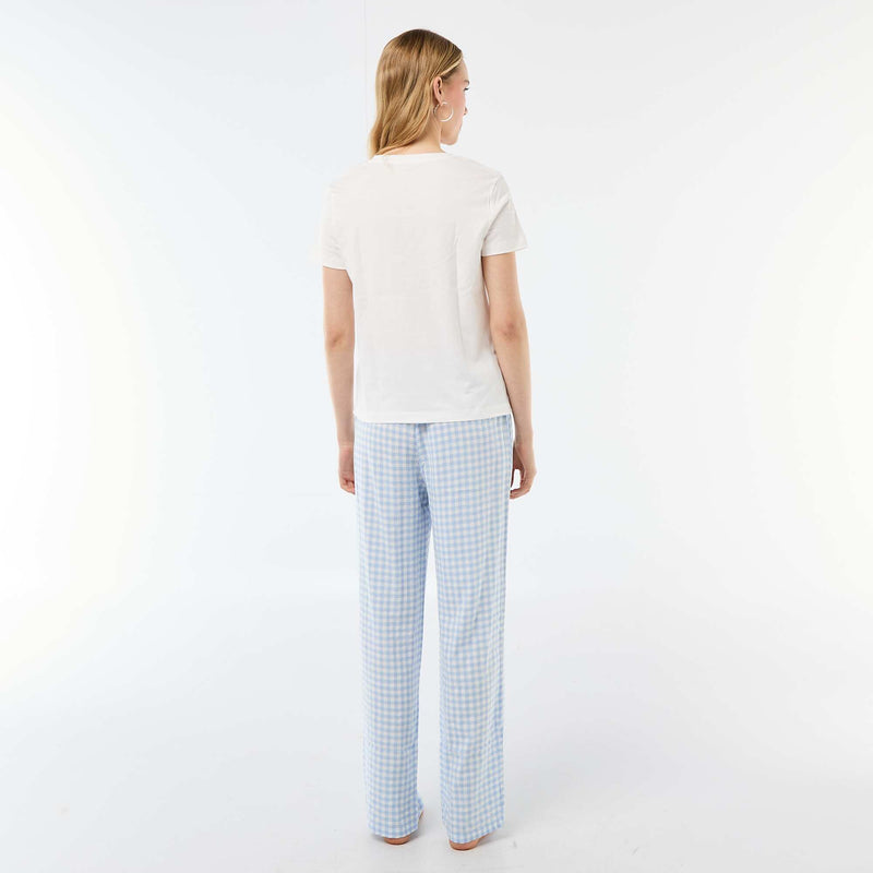Ensemble pyjama long t-shirt + pantalon à carreaux -  2 pièces