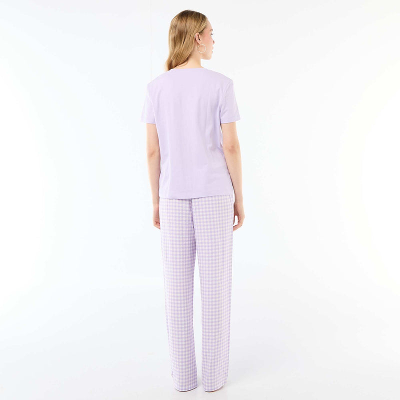 Ensemble pyjama long t-shirt + pantalon à carreaux -  2 pièces