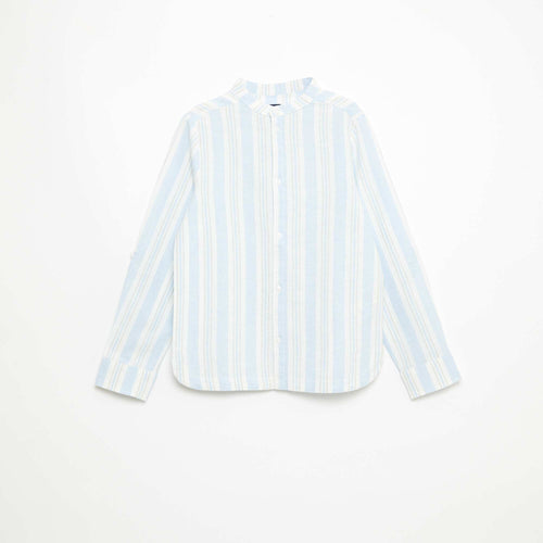 Chemise rayée col mao en lin et coton