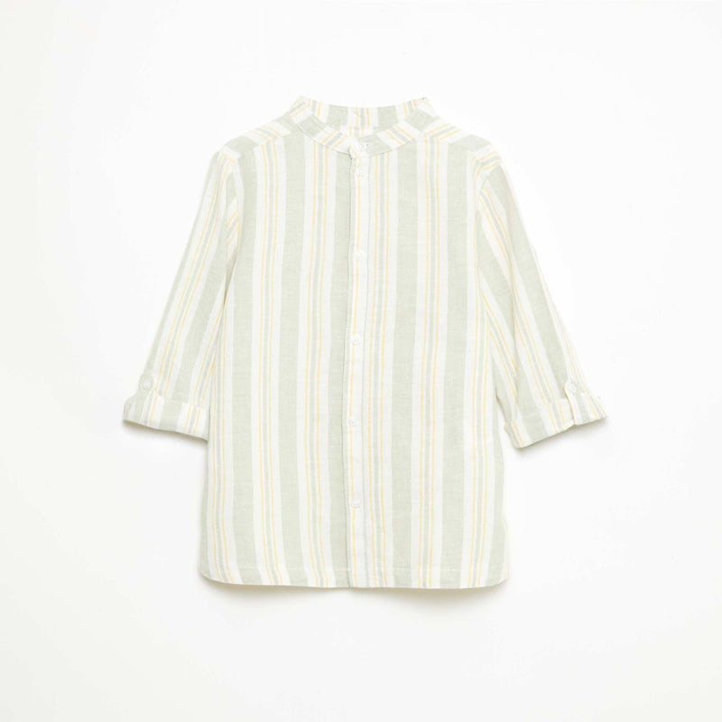 Chemise rayée col mao en lin et coton