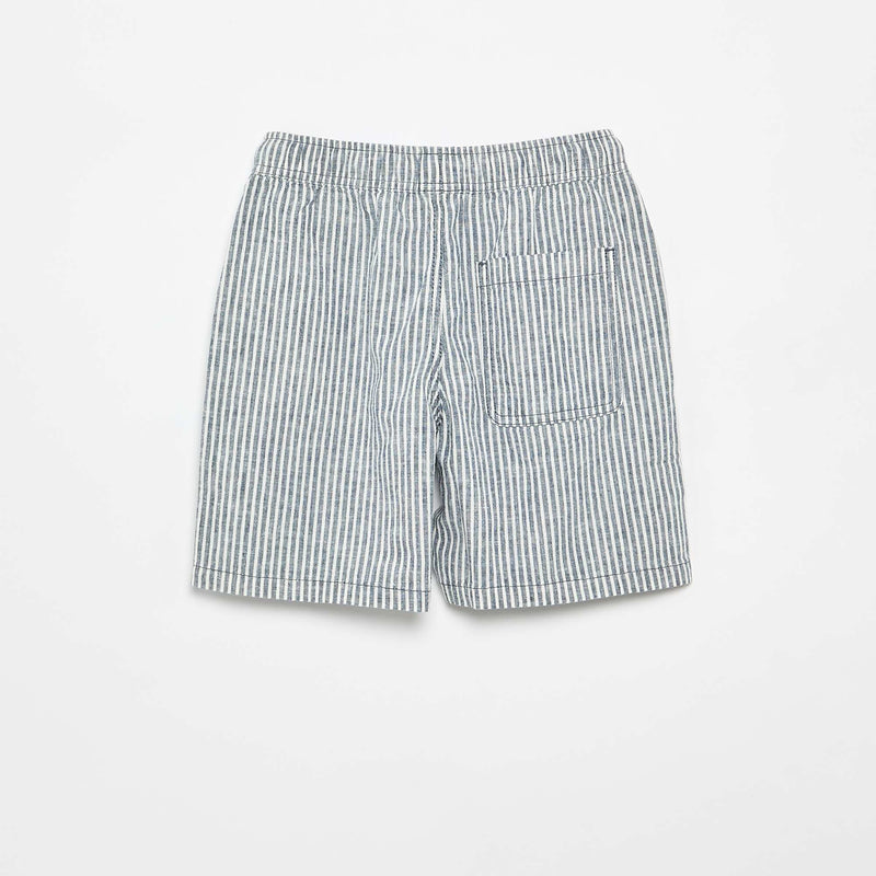 Short rayé léger en lin mélangé