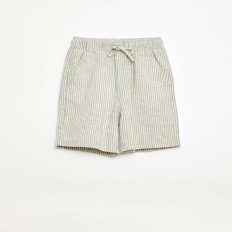 Short rayé léger en lin mélangé