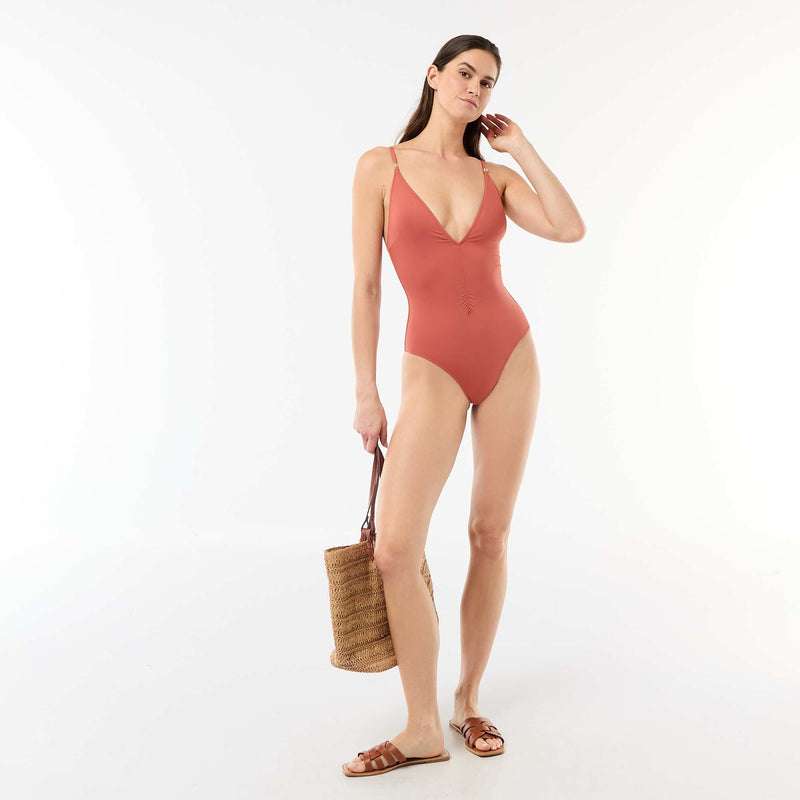 Maillot de bain 1 pièce plongeant avec bijou