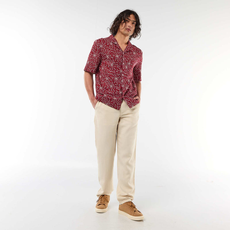 Chemise en lin mélangé à manches courtes