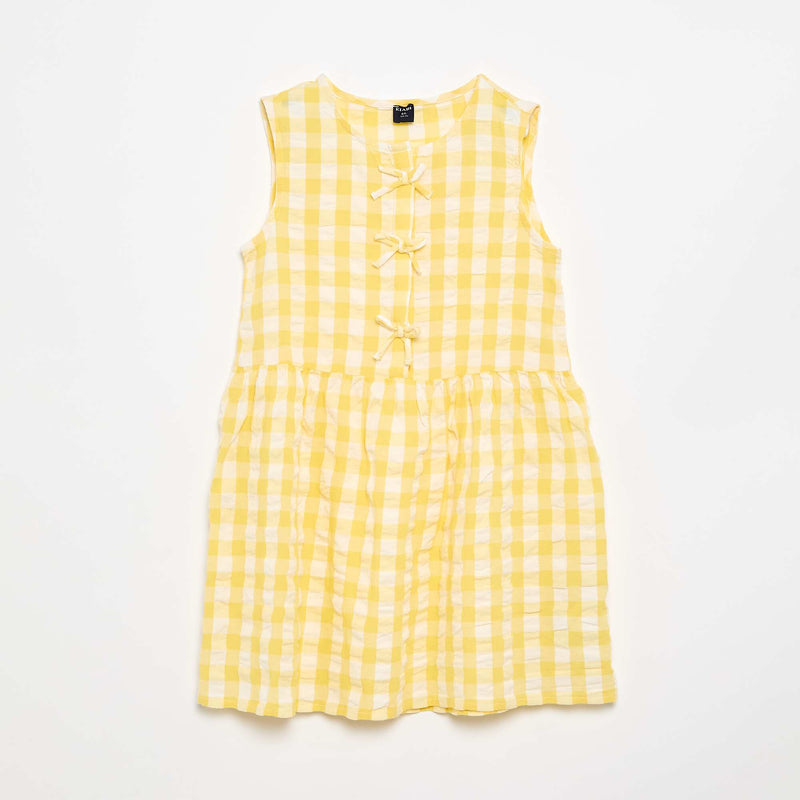 Robe vichy à manches courtes avec nœud + chouchou