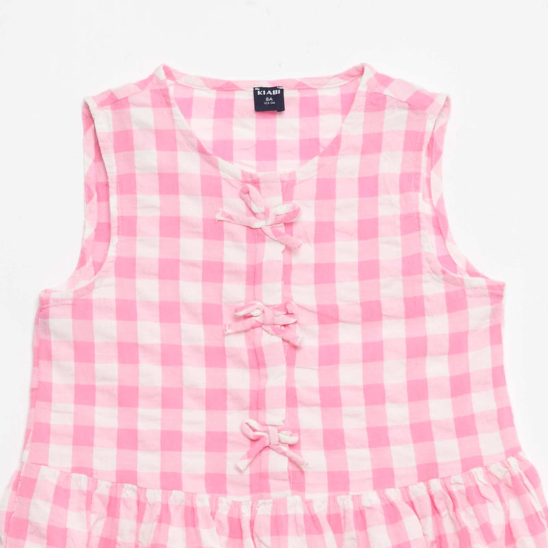 Robe vichy à manches courtes avec nœud + chouchou