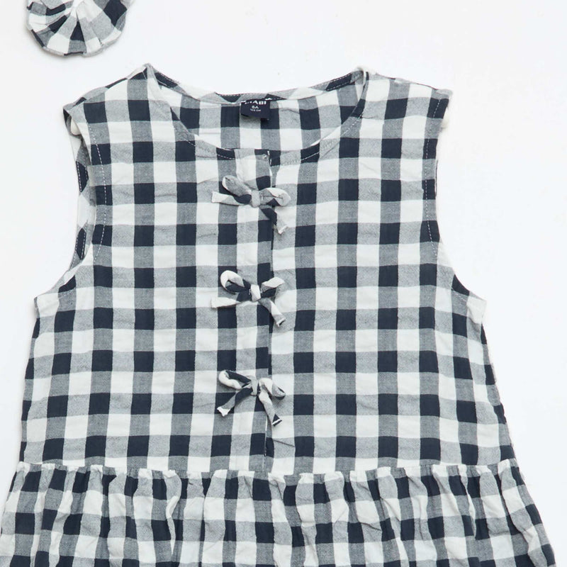 Robe vichy à manches courtes avec nœud + chouchou