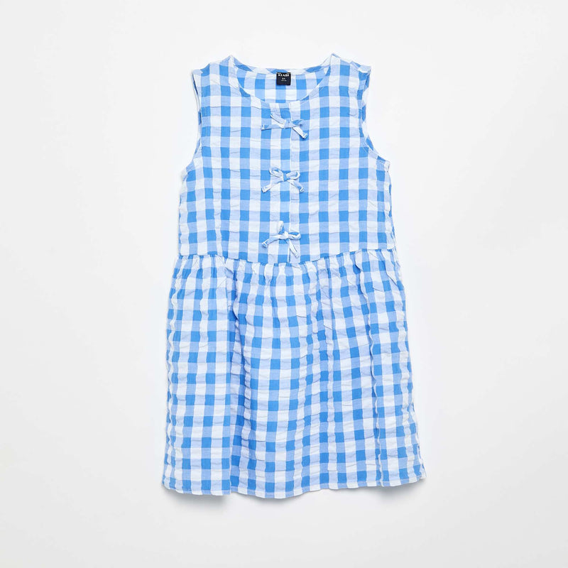Robe vichy à manches courtes avec nœud + chouchou