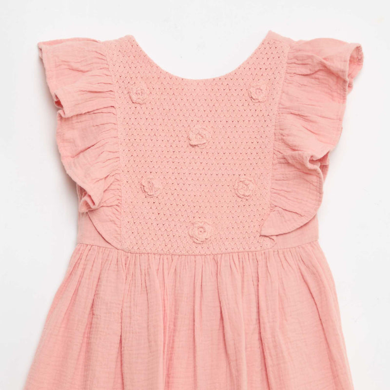 Robe manches courtes avec broderies au col en coton