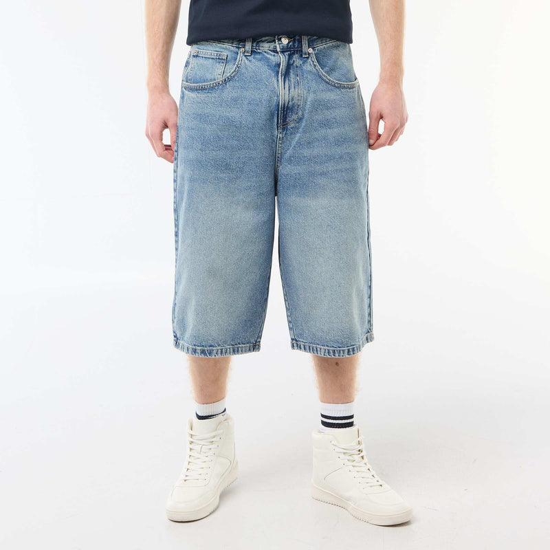 Bermuda long denim en coton