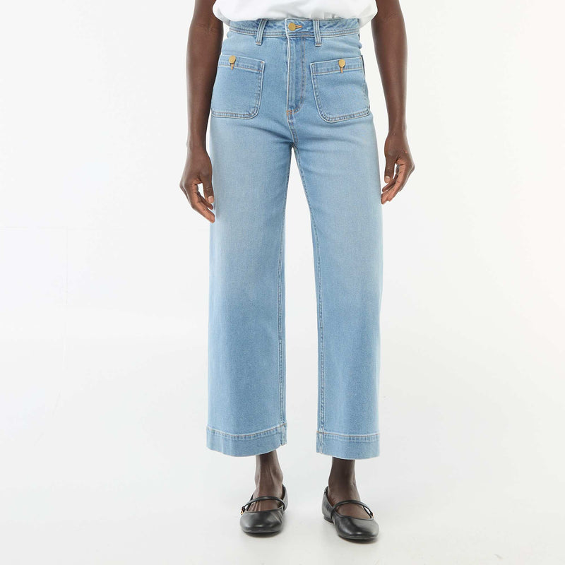 Pantalon denim cropped avec boutons