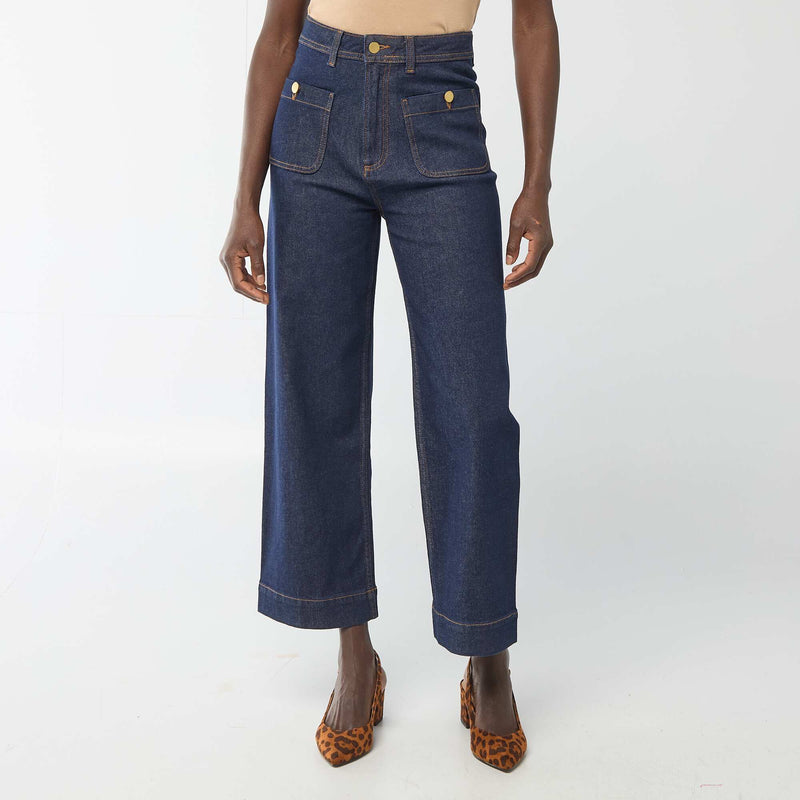 Pantalon denim cropped avec boutons