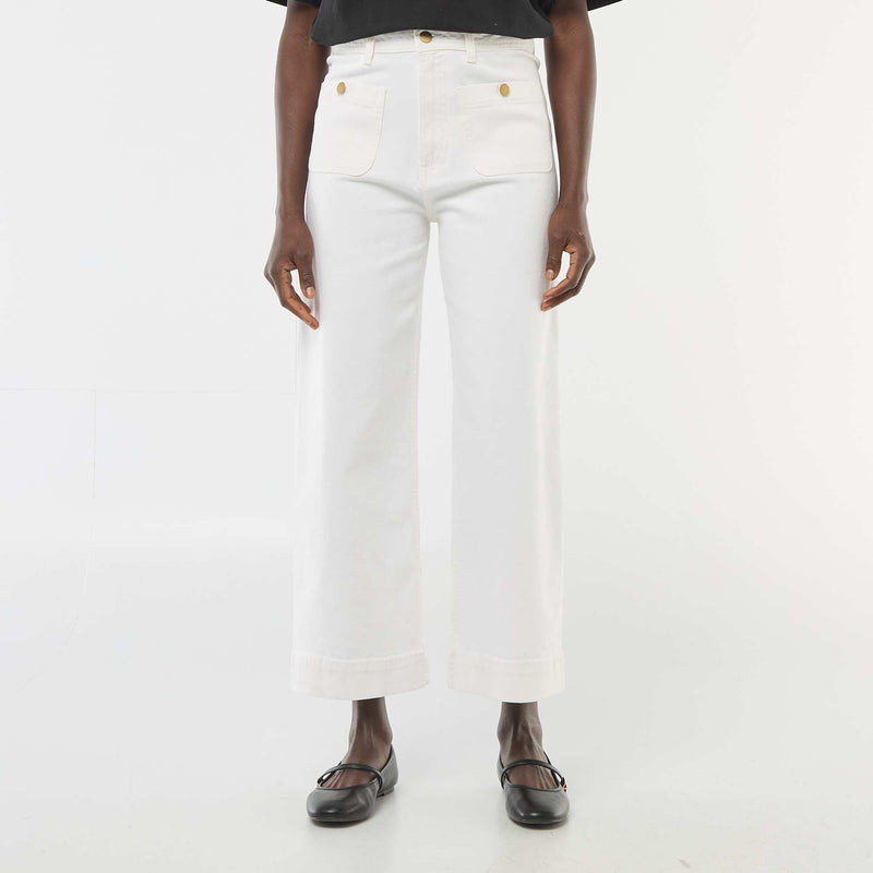 Pantalon denim cropped avec boutons