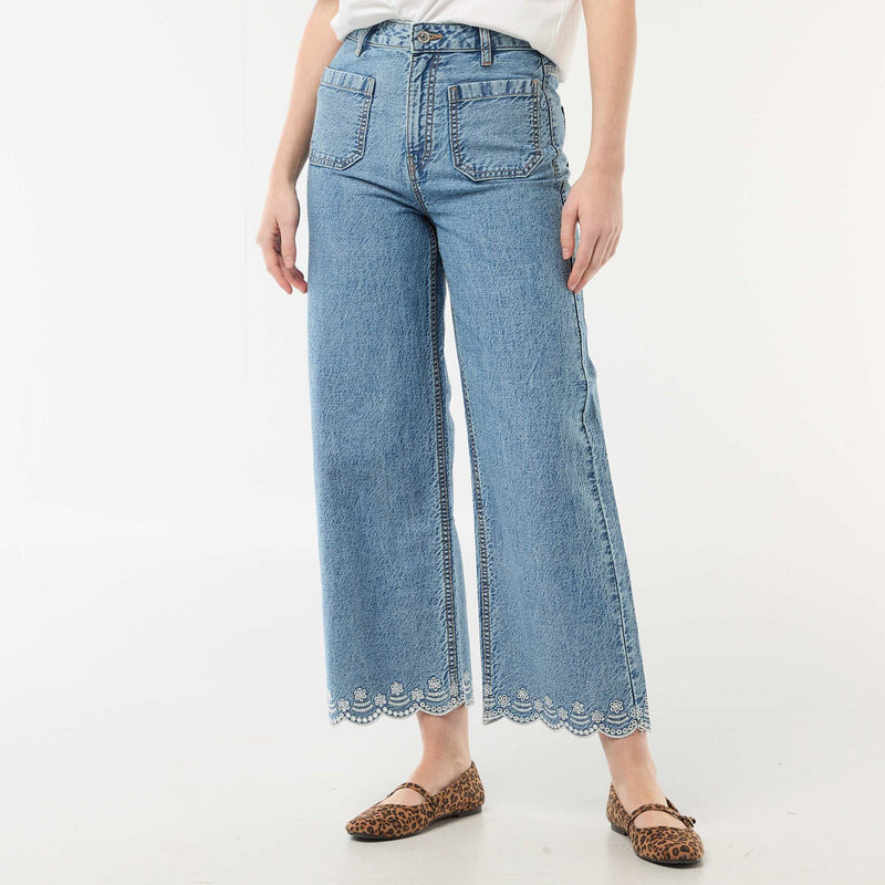 Pantalon wide leg à poches plaquées