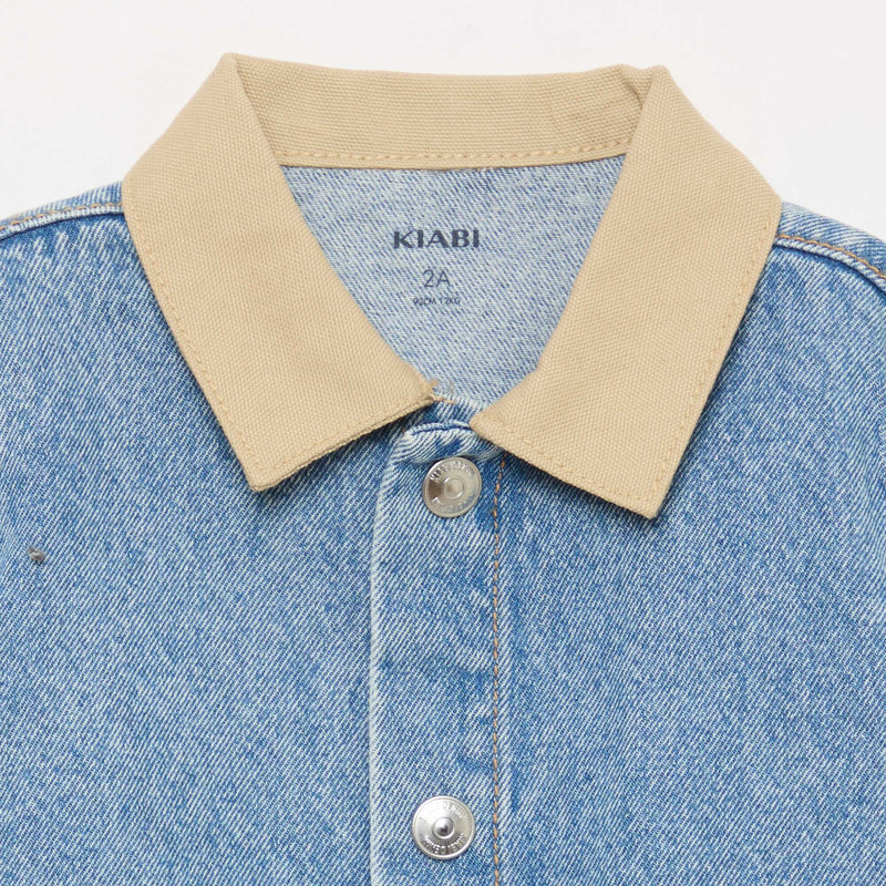 Veste en denim avec col à pointes libres contrastant