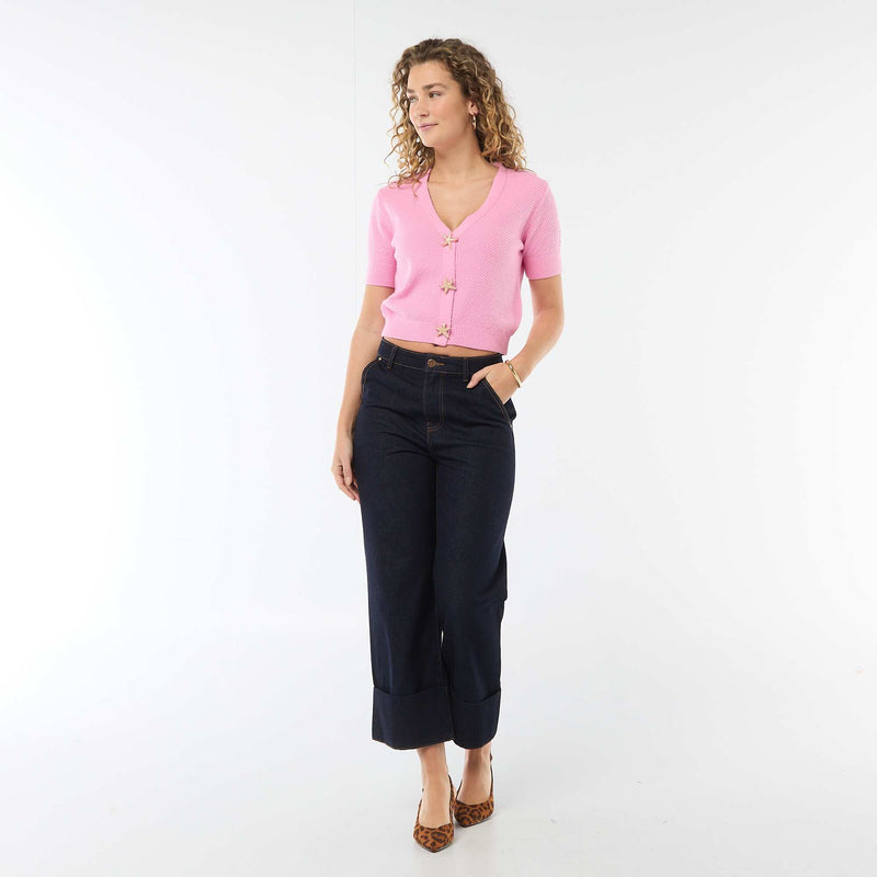 Gilet manches courtes à boutons fantaisies