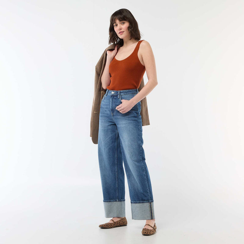 Débardeur uni en matière côtelée