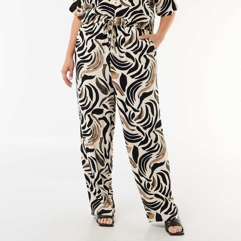 Pantalon uni en lin mélangé